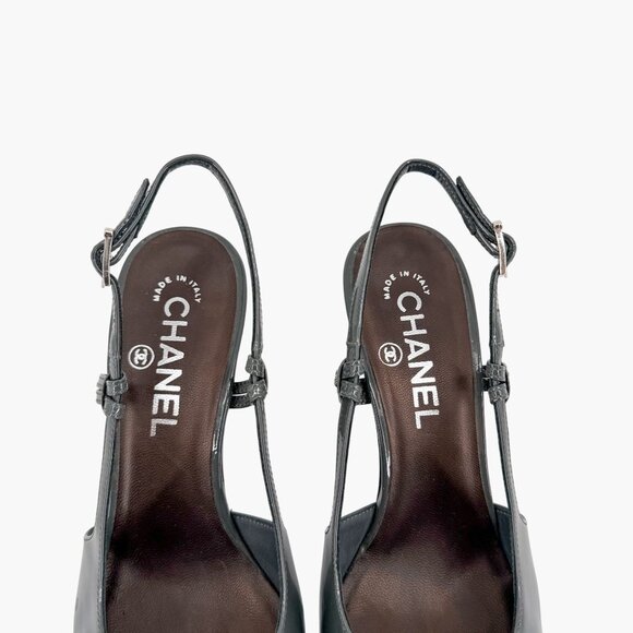 Chanel Gray Burgundy Patent Cap Toe Slingback Platform Pumps Size 37.5 US 6.5–7 - Picture 5 of 15